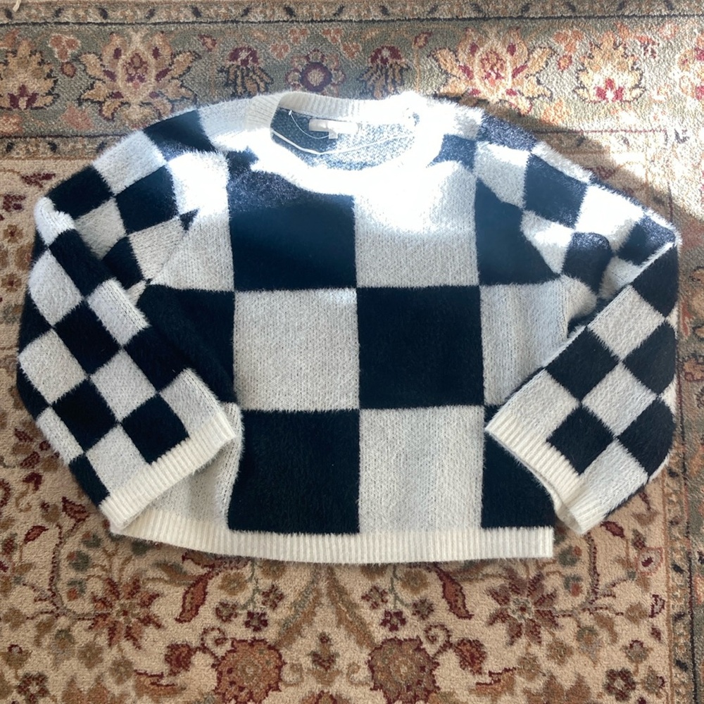 Checkered Black and White Women's Sweater